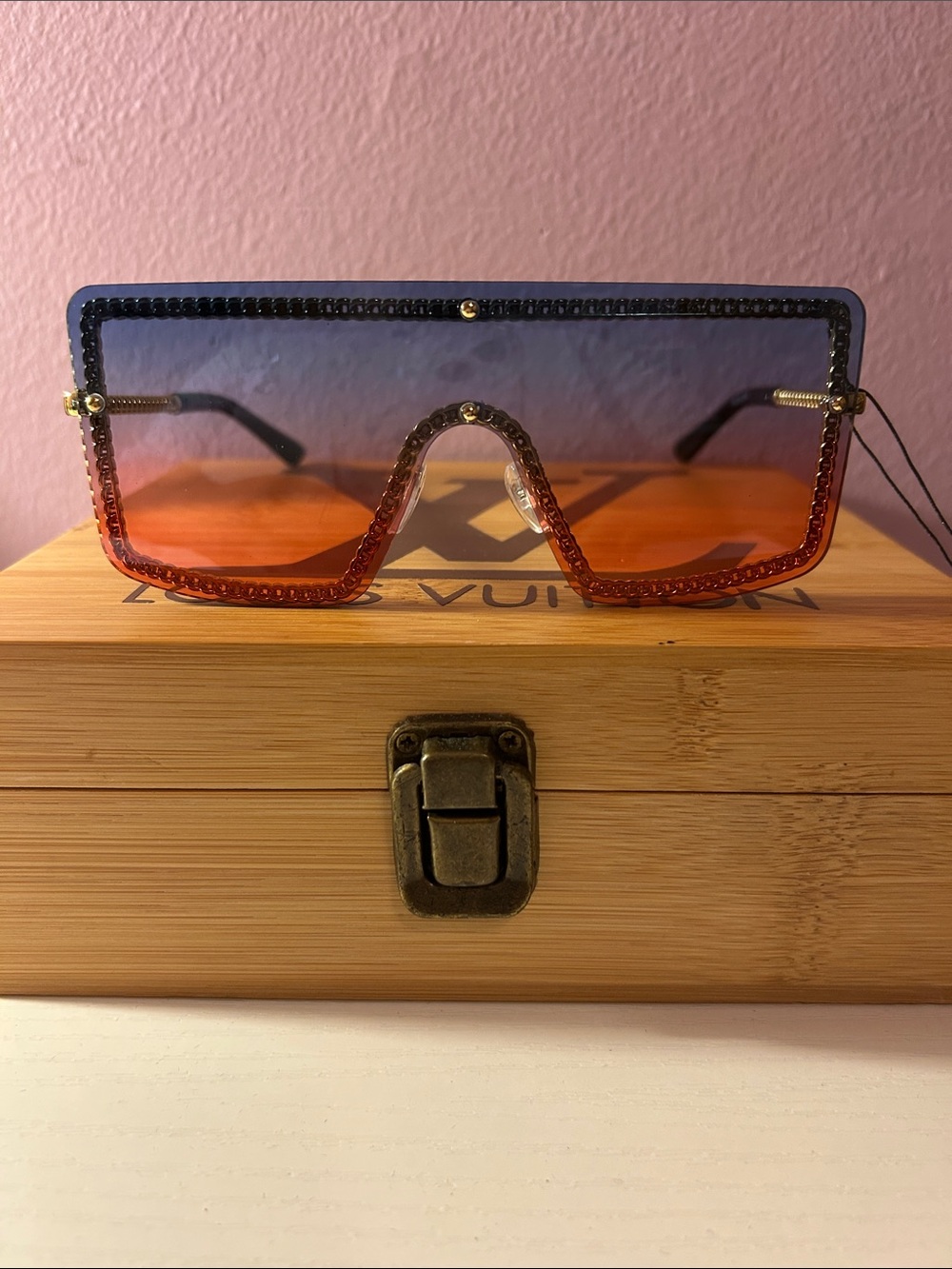 Gradient Blue-to-Orange Oversized Shield Sunglasses - Women Accessories